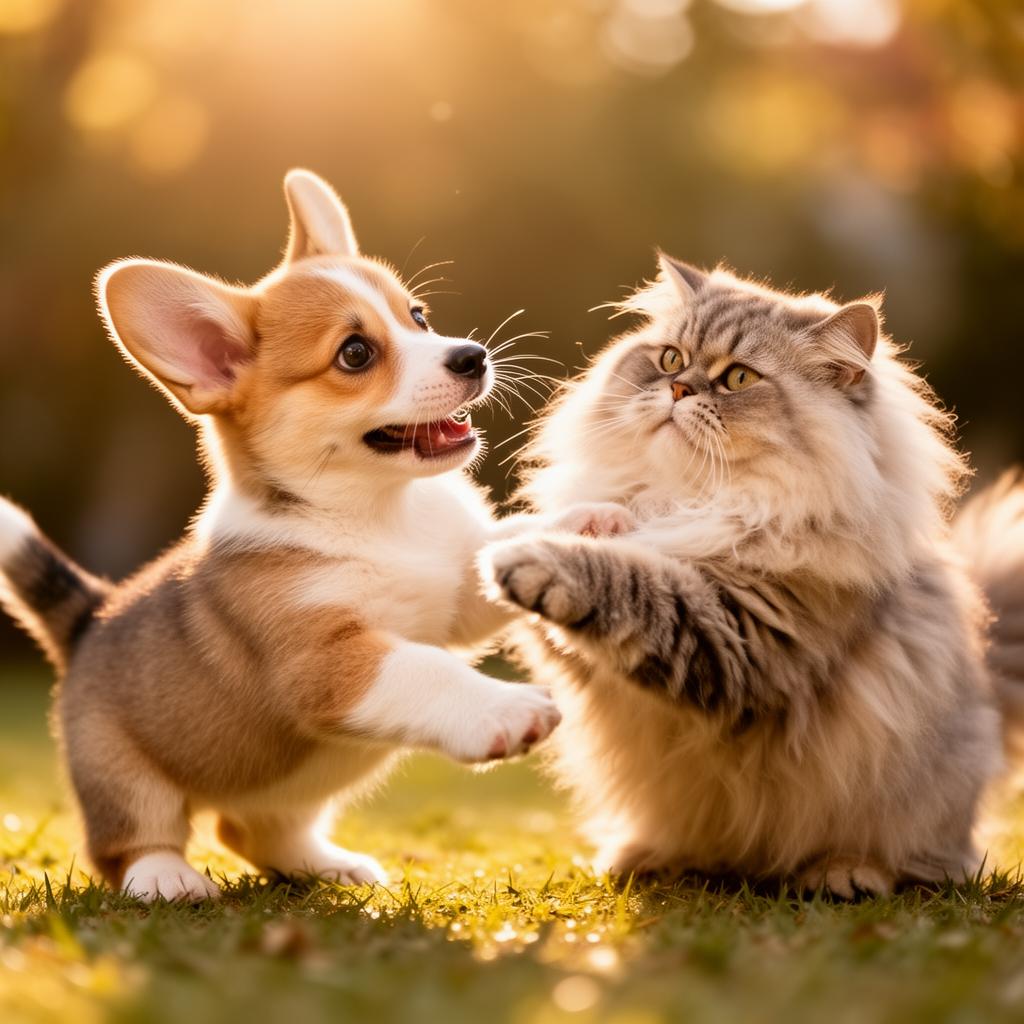 Happy pets playing together